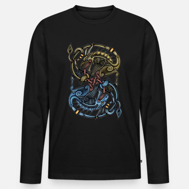 Wikinger Drachen - Männer Premium Bio Langarmshirt - Schwarz