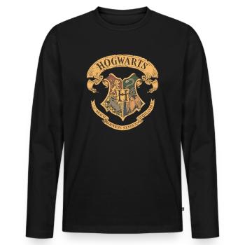 Harry Potter Hogwarts Wappen - Männer Premium Bio Langarmshirt - Schwarz - Vorne - Nico (187cm)