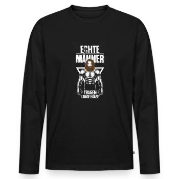 Hommes Cheveux Longs Barbe Cheveux Longs Tresse - T-shirt manches longues Premium bio Homme - noir - Devant - Nico (187cm)