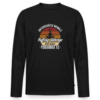 Fuffzig Jährige mit Yogamatte Yoga Kundalini 50. - Männer Premium Bio Langarmshirt - Schwarz - Vorne - Nico (187cm)