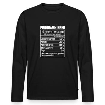 Programmierer Nährwertangaben Developer Coder - Männer Premium Bio Langarmshirt - Schwarz - Vorne - Nico (187cm)