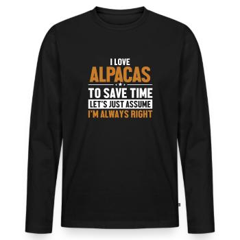 Alpacas Let's Assume I'm Right Huacaya Pako Lama - Männer Premium Bio Langarmshirt - Schwarz - Vorne - Nico (187cm)