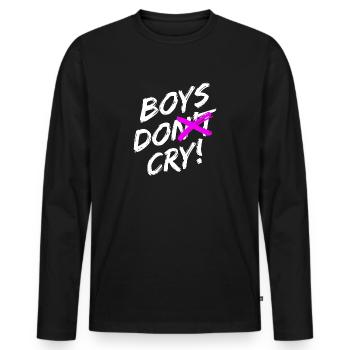 "Boys Do Cry!" Lettering with brush in white - Men's Premium Organic Long Sleeve Shirt - black - Front - Nico (187cm)