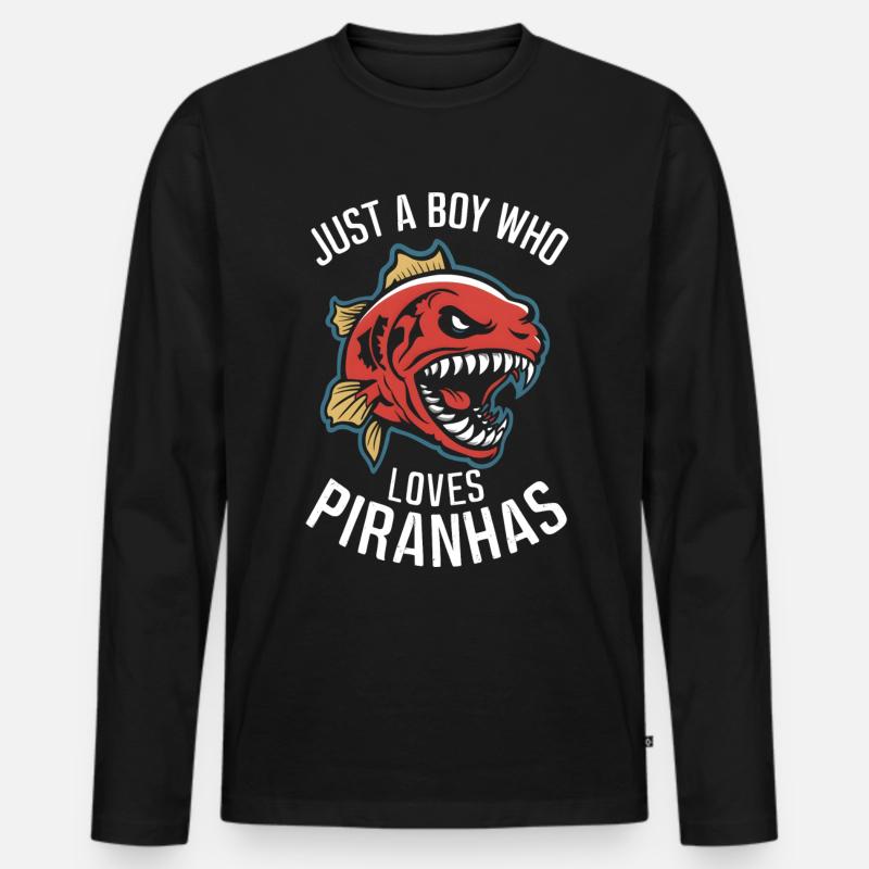 Piranha - Männer Premium Bio Langarmshirt - Schwarz
