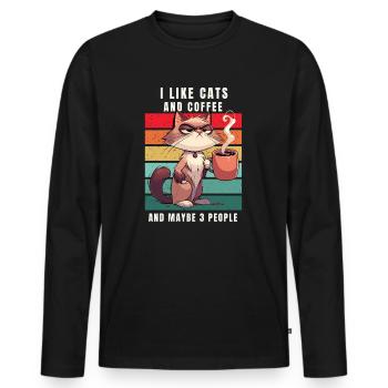 Coffee Cat Caffeine Retro Office Colleague Funny - Men's Premium Organic Long Sleeve Shirt - black - Front - Nico (187cm)