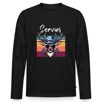 Bayern Servus Hirsch Blau-Weiß Sonnenbrille Lustig - Männer Premium Bio Langarmshirt - Schwarz - Vorne - Nico (187cm)