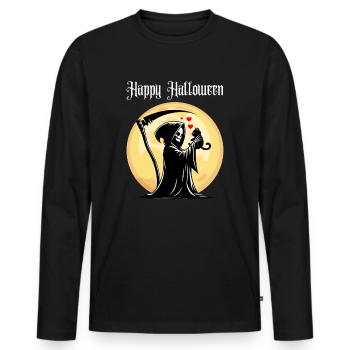 Happy Halloween Grim Reaper Cat Cute Full Moon - Men's Premium Organic Long Sleeve Shirt - black - Front - Nico (187cm)