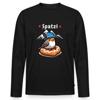 Bayern Spatzl Bleu-Blanc Montagnes Pain D’épice Coeur Drôle - T-shirt manches longues Premium bio Homme - noir - Devant - Nico (187cm)