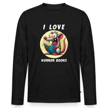 Buch Bücher Horrorbücher Leseratte Gruseln Lustig - Männer Premium Bio Langarmshirt - Schwarz - Vorne - Nico (187cm)