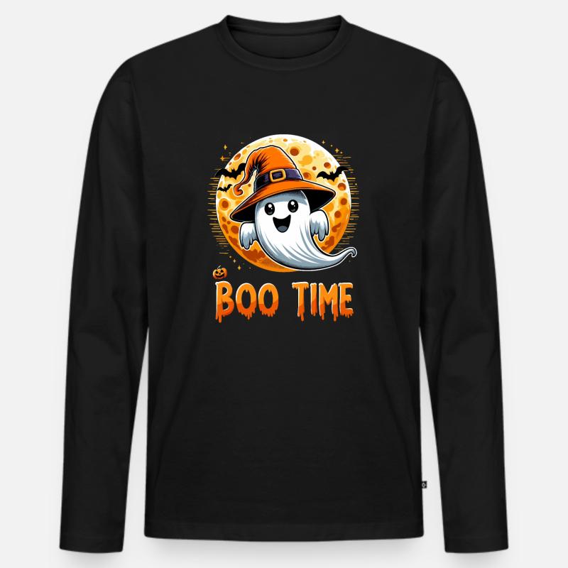 Halloween Geist Gespenst Boo Time Hexenhut Lustig - Männer Premium Bio Langarmshirt - Schwarz