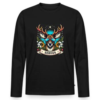 Bayern Bierzelt Hirsch Servus Dialekt Lustig Cool - Männer Premium Bio Langarmshirt - Schwarz - Vorne - Nico (187cm)