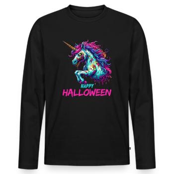 Halloween Unicorn Zombie Creepy Midnight - Men's Premium Organic Long Sleeve Shirt - black - Front - Nico (187cm)