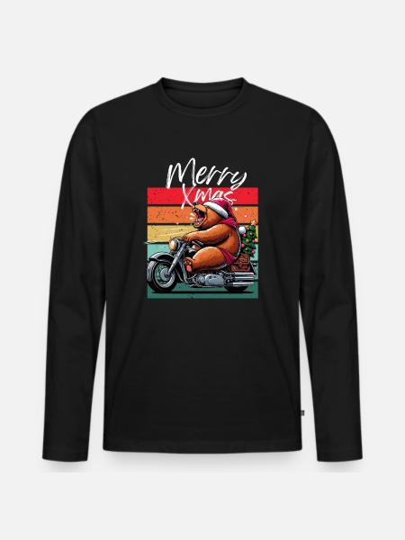 Glædelig jul Biker Motorcykel Retro Bjørn Jul - Premium økologisk langærmet T-shirt til mænd - sort