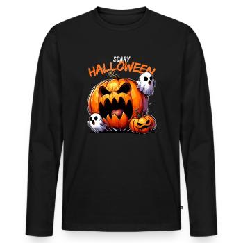 Scary Halloween Pumpkin Pumpkin Face Ghost Creepy - Men's Premium Organic Long Sleeve Shirt - black - Front - Nico (187cm)