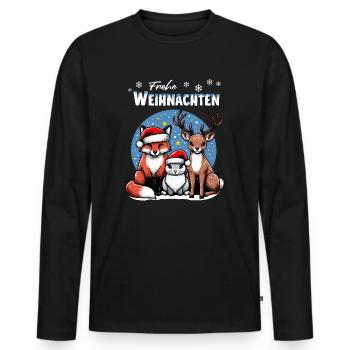 Fox, hare and deer wish you a Merry Christmas - Men's Premium Organic Long Sleeve Shirt - black - Front - Nico (187cm)