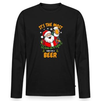 Funny Santa Claus Drinking Beer Christmas Party - Men's Premium Organic Long Sleeve Shirt - black - Front - Nico (187cm)