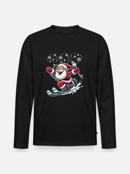 Weihnachten Weihnachtsmann Skifahren Winter Schnee - Premium økologisk langærmet T-shirt til mænd - sort
