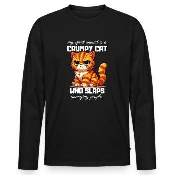 Moany Cat Animal Chat Propriétaire Drôle - T-shirt manches longues Premium bio Homme - noir - Devant - Nico (187cm)