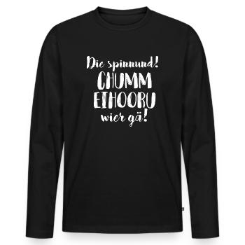 CHUMM EIHOORU, WIER GÄ! - Männer Premium Bio Langarmshirt - Schwarz - Vorne - Nico (187cm)