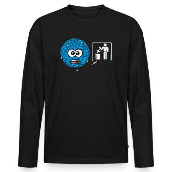 Cartoon: Erde – Flüge / Flugreisen Vermeiden! - Männer Premium Bio Langarmshirt - Schwarz - Vorne - Nico (187cm)