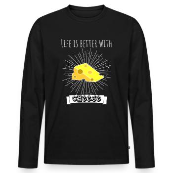 Fromage Suisse Hollande Gouda Emmentaler Cadeau - T-shirt manches longues Premium bio Homme - noir - Devant - Nico (187cm)