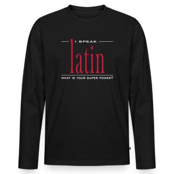 Super Power Latin - Men's Premium Organic Long Sleeve Shirt - black - Front - Nico (187cm)
