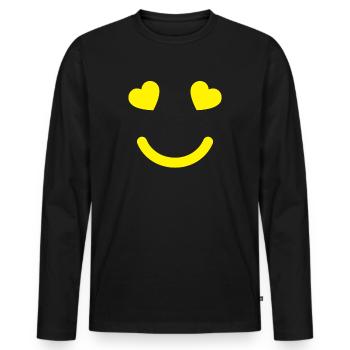 LOVE AND SMILE - SMILING - HERZAUGEN - LIEBE - Männer Premium Bio Langarmshirt - Schwarz - Vorne - Nico (187cm)