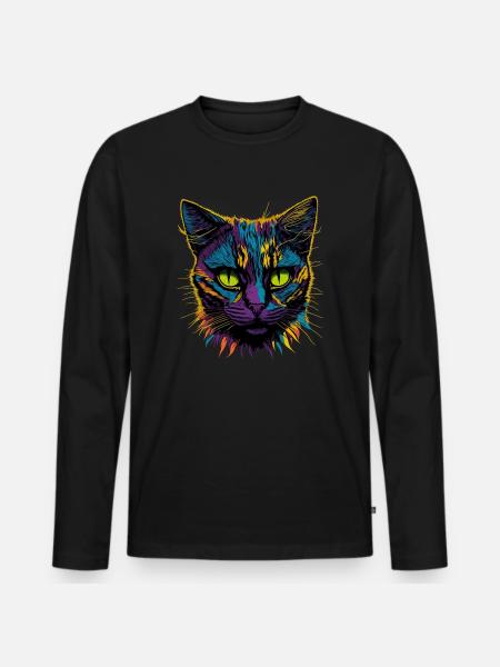 Pop Art Cat - Männer Premium Bio Langarmshirt - Schwarz