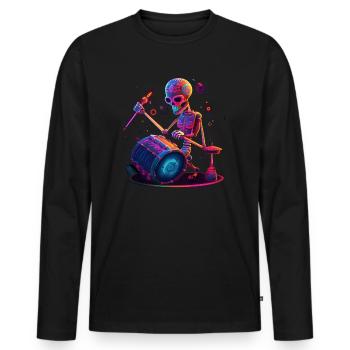 Skeleton Drummer Music Drums - Men's Premium Organic Long Sleeve Shirt - black - Front - Nico (187cm)