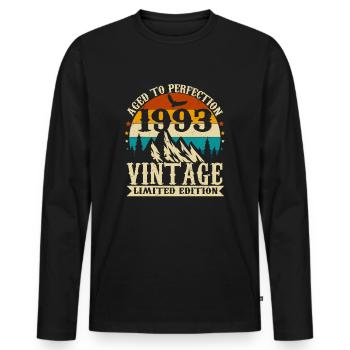 Né en 1993 Vintage Birth Retro - T-shirt manches longues Premium bio Homme - noir - Devant - Nico (187cm)