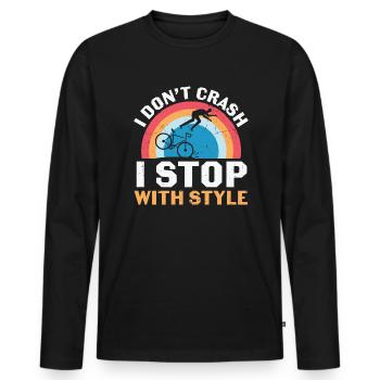 Drôle de cyclisme je ne m’écrase pas je m’arrête avec style - T-shirt manches longues Premium bio Homme - noir - Devant - Nico (187cm)