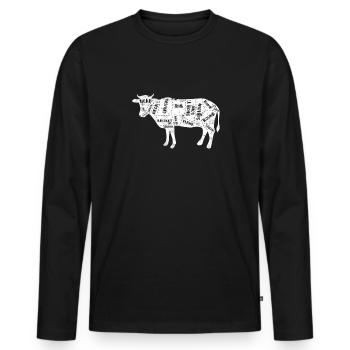 Cow Butcher Beef Cuts Diagram - Butching Meat - Men's Premium Organic Long Sleeve Shirt - black - Front - Nico (187cm)