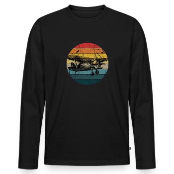 Vintage Airplane Aircraft Pilot Aviation - - Men's Premium Organic Long Sleeve Shirt - black - Front - Nico (187cm)