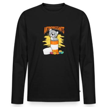 Antidepressants - Gray Tabby Cats Natural Stripes - Men's Premium Organic Long Sleeve Shirt - black - Front - Nico (187cm)