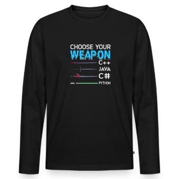 Wähle deine Waffe C++ Java C# Phyton - - Männer Premium Bio Langarmshirt - Schwarz - Vorne - Nico (187cm)