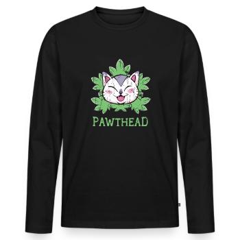 Pawthead Cat Weed - Cute Tabbies Tiger Stripe Cat - Men's Premium Organic Long Sleeve Shirt - black - Front - Nico (187cm)