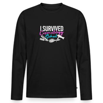 J’ai survécu à l’école de cosmétologie - équipements de salon - T-shirt manches longues Premium bio Homme - noir - Devant - Nico (187cm)