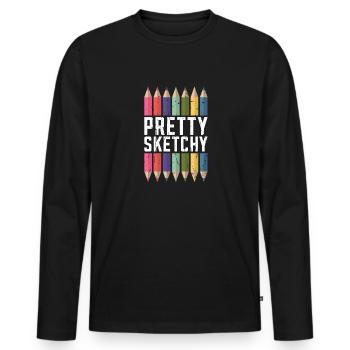 Pretty Sketchy Fun Art - crayons - T-shirt manches longues Premium bio Homme - noir - Devant - Nico (187cm)