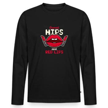 Hanches courbes et lèvres rouges - beauté - T-shirt manches longues Premium bio Homme - noir - Devant - Nico (187cm)