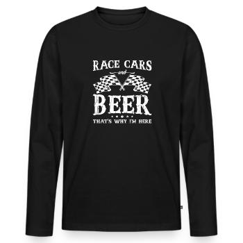 Voitures de course et bière, c’est pourquoi je suis ici - la course - T-shirt manches longues Premium bio Homme - noir - Devant - Nico (187cm)