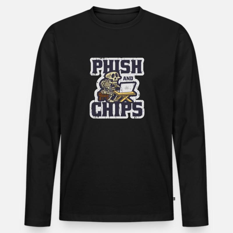 Phish und Chips - Entschlüsselung - Männer Premium Bio Langarmshirt - Schwarz
