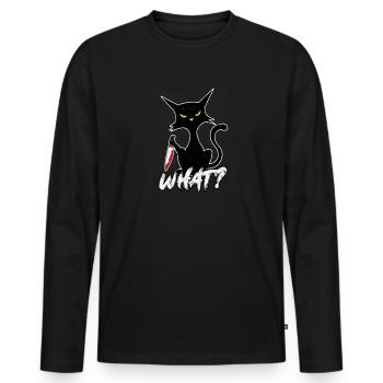 QUOI? Chat au couteau - Humour noir - T-shirt manches longues Premium bio Homme - noir - Devant - Nico (187cm)