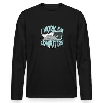ICH ARBEITE AN COMPUTERN - Cat und Computer - Technik - Männer Premium Bio Langarmshirt - Schwarz - Vorne - Nico (187cm)