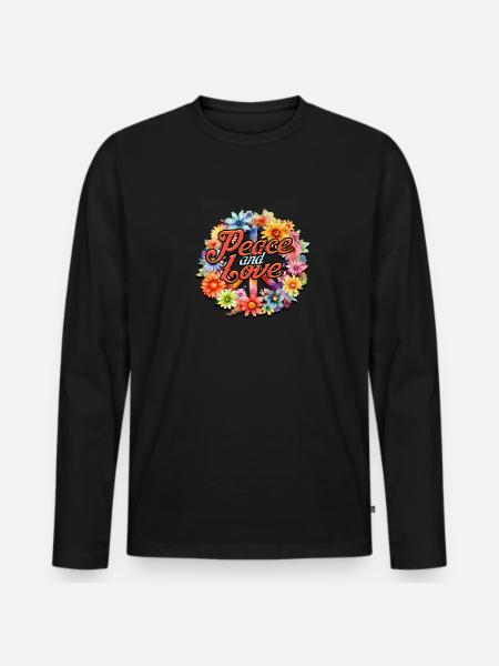 Frieden und Liebe - Harmonie - Männer Premium Bio Langarmshirt - Schwarz