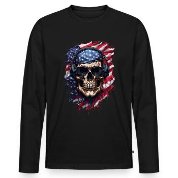 Schädelstolz: Amerikanische Flagge & Shades - Männer Premium Bio Langarmshirt - Schwarz - Vorne - Nico (187cm)