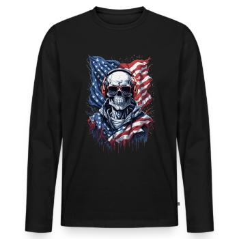 Stylish America Skull Flag Look - Men's Premium Organic Long Sleeve Shirt - black - Front - Nico (187cm)