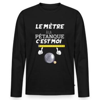 Humour drole Papy bouliste fan de pétanque - T-shirt manches longues Premium bio Homme - noir - Devant - Nico (187cm)