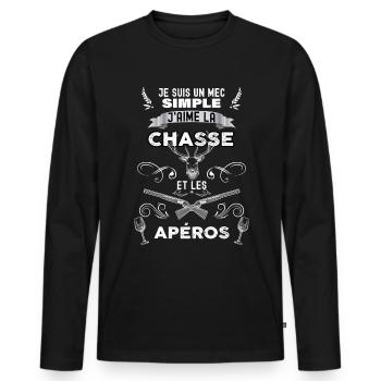 Chasse je suis un mec simple. humour chasseur - T-shirt manches longues Premium bio Homme - noir - Devant - Nico (187cm)