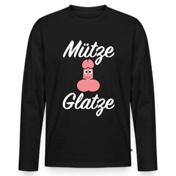 Mütze Glatze | Penis, onanieren, lustige Sprüche - Männer Premium Bio Langarmshirt - Schwarz - Vorne - Nico (187cm)