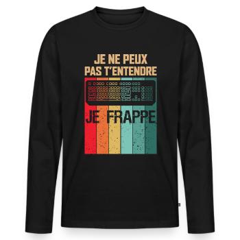 Je Peux Pas T'entendre Je Frappe Gamer - T-shirt manches longues Premium bio Homme - noir - Devant - Nico (187cm)